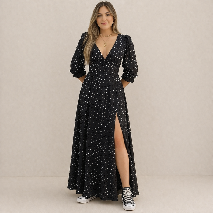 Polka Dot Dress | Women's Elegant, Classic Style | Flowing Fit