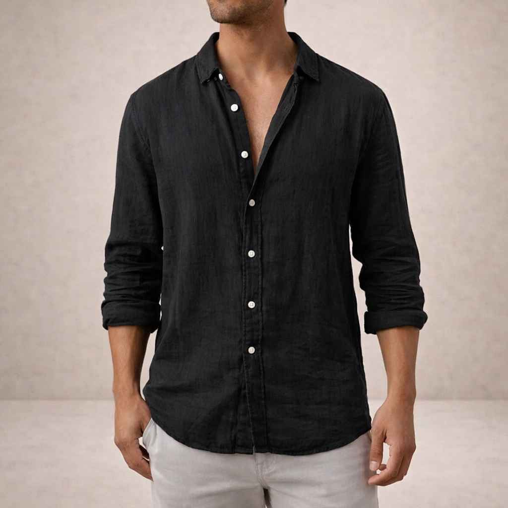 Men's shirt – regular fit, open collar, long sleeves