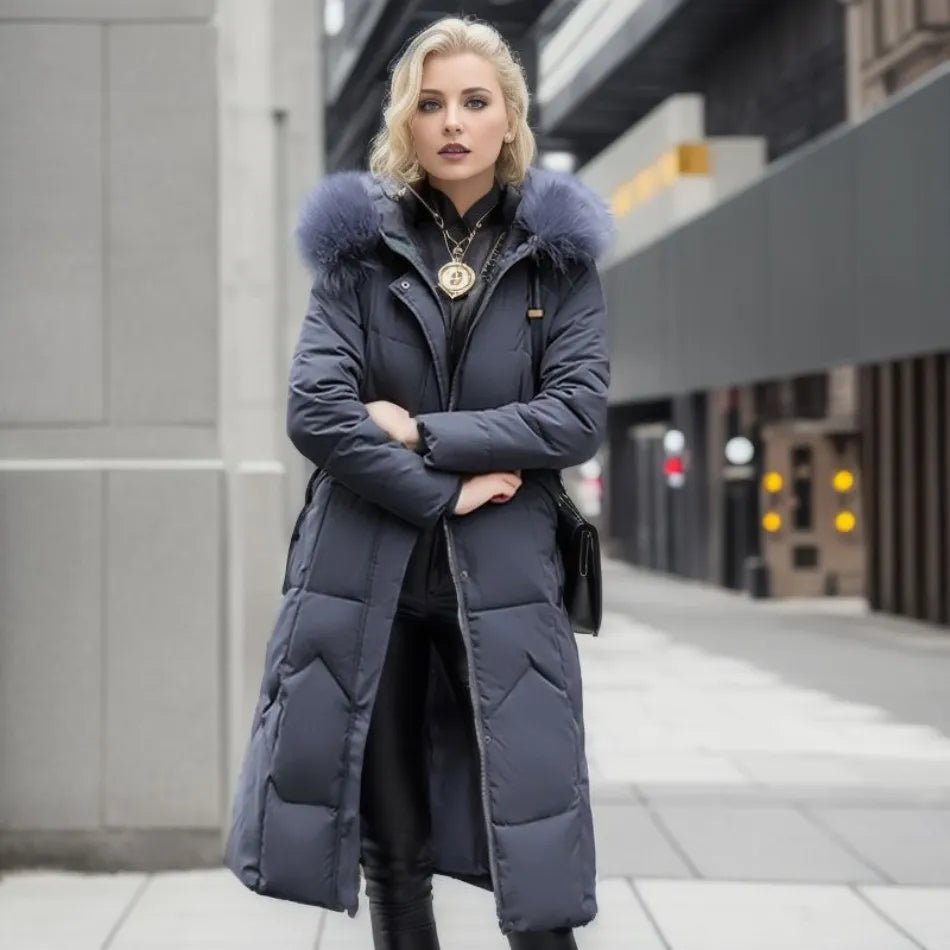 Women's Long Down Jacket | Stand Collar | Winter