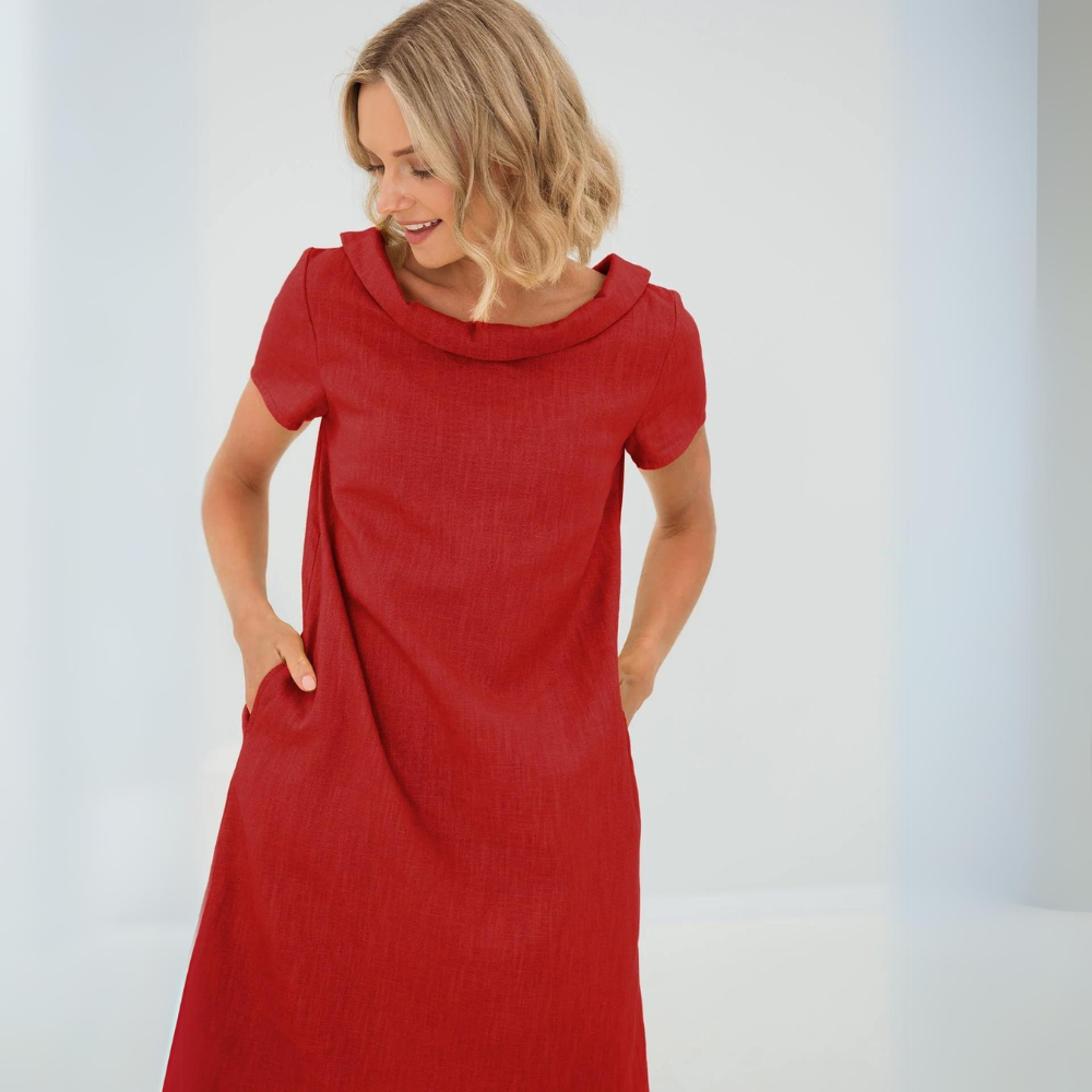 Linen Dress Women's Knee-Length with Pockets Casual
