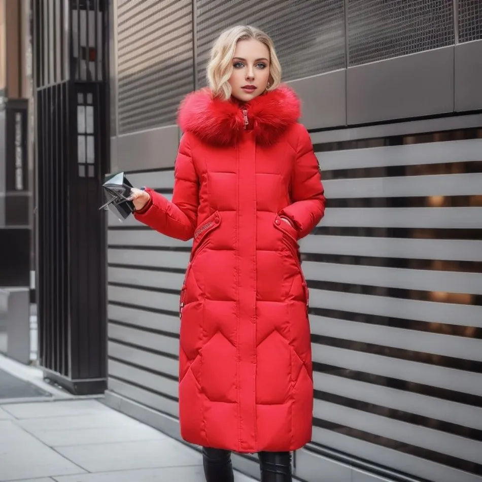Women's Long Down Jacket | Stand Collar | Winter