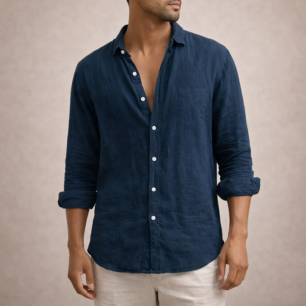 Men's shirt – regular fit, open collar, long sleeves