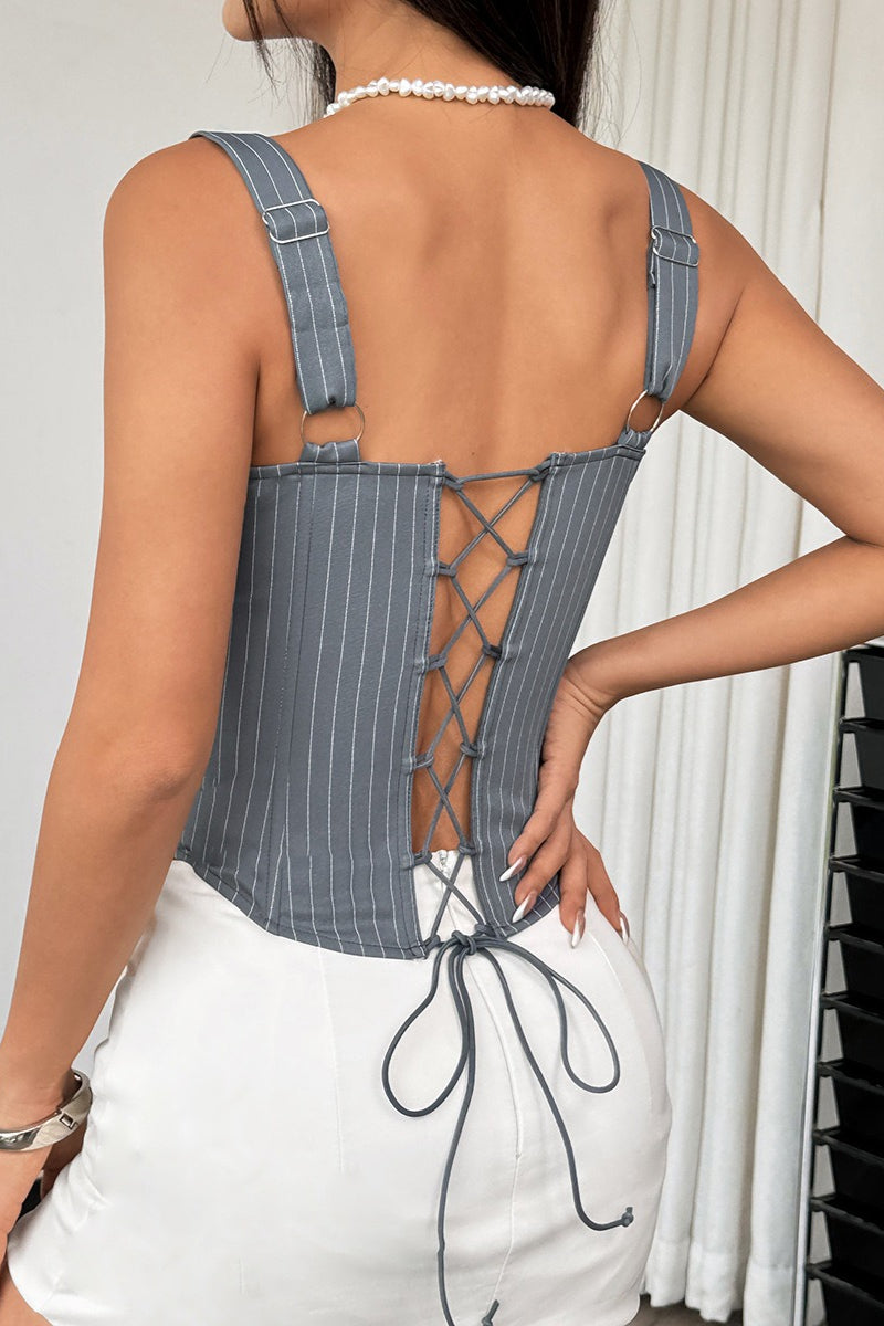 Striped top | Color block with lace trim | Polyester