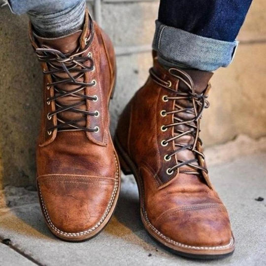 Men's leather boots lace-up retro style