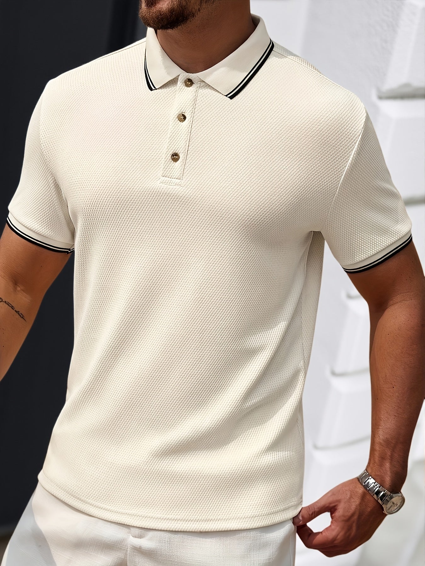 Pique Shirt | Men's Textured, Breathable | Contrast Collar