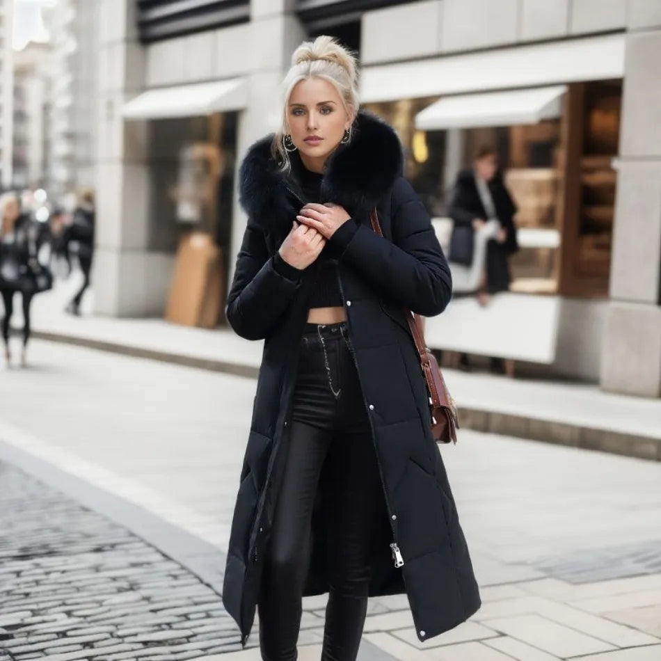 Women's Long Down Jacket | Stand Collar | Winter