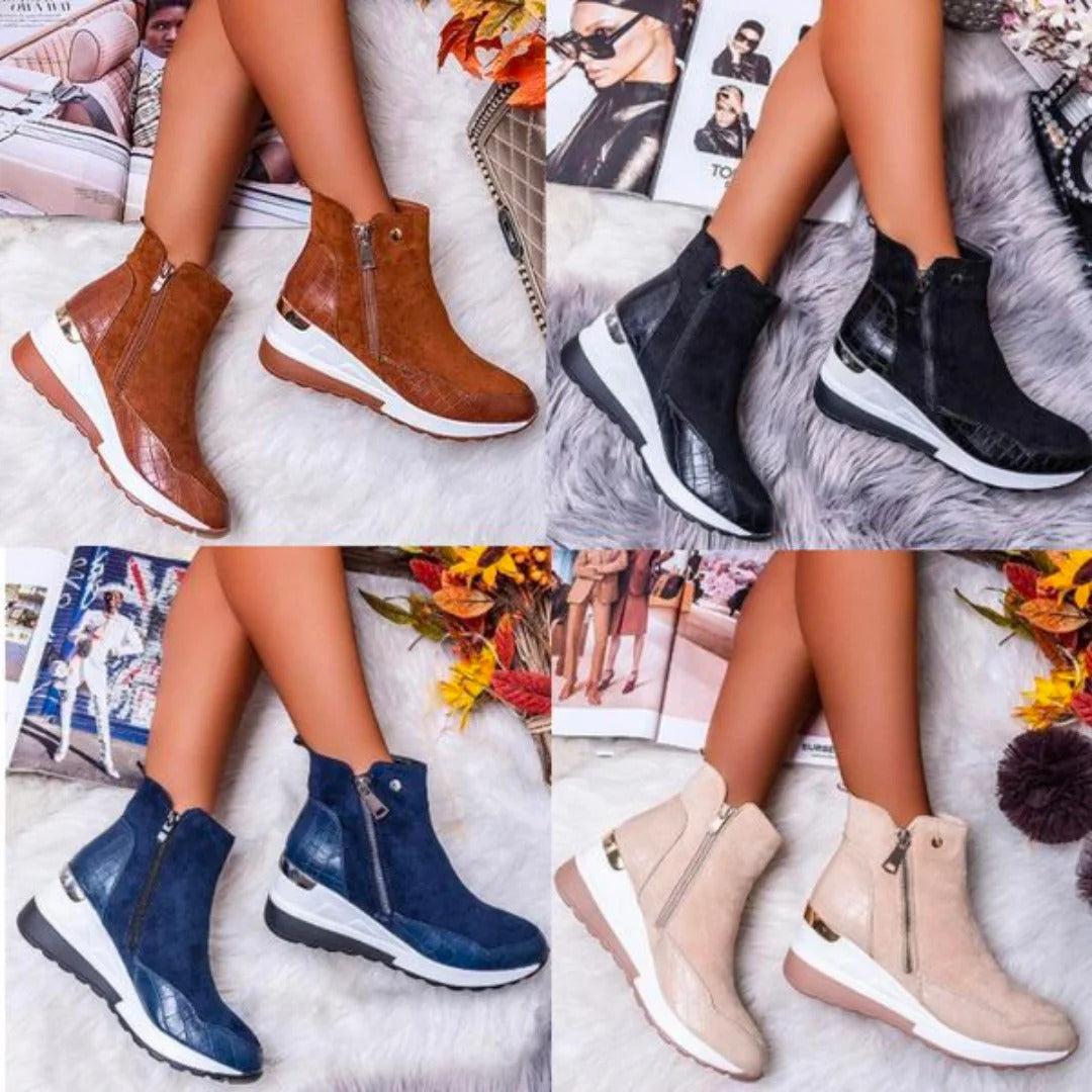 Leather ankle boots for women | Comfortable, with zipper | Platform sole