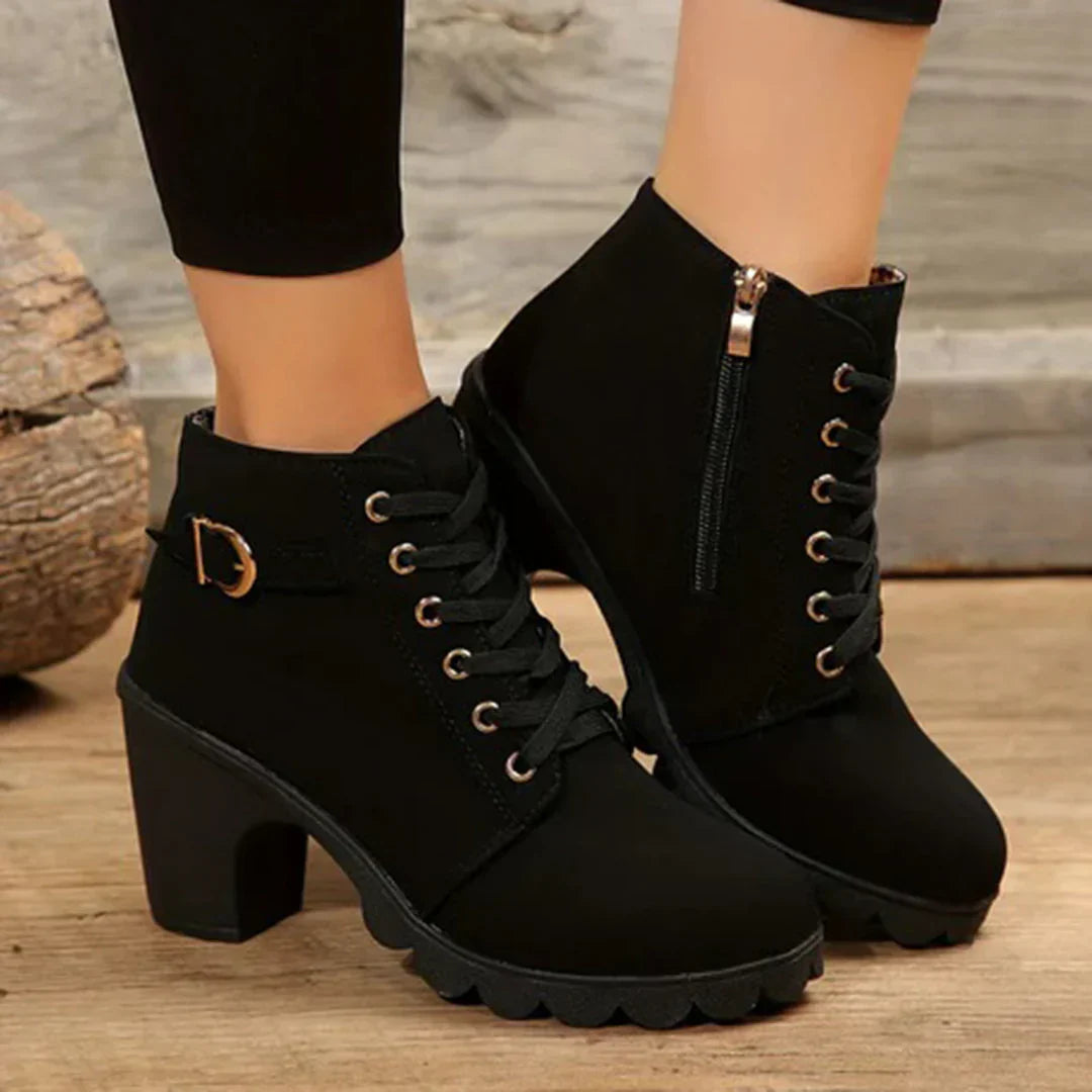 Leather ankle boots for women | Thick heel, lace-up | Comfortable