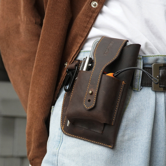 Men’s Leather Waist Bag Multi-Pocket