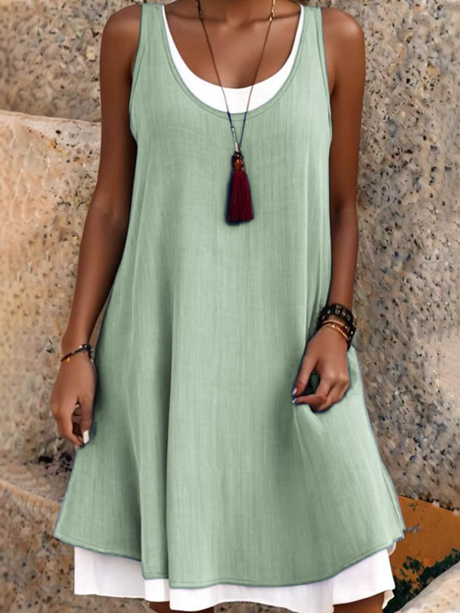 Women's midi dress | A-line, sleeveless | U-neck, loose polyester dress