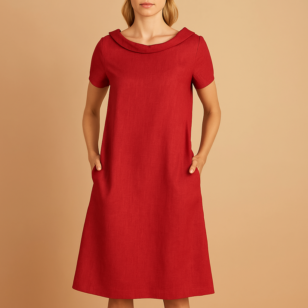 Linen Dress Women's Knee-Length with Pockets Casual
