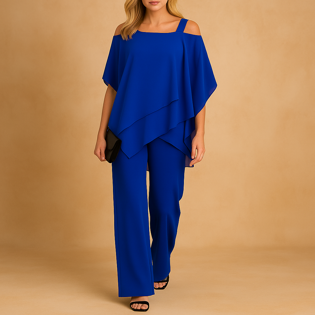 Two-piece women's set pants asymmetrical top