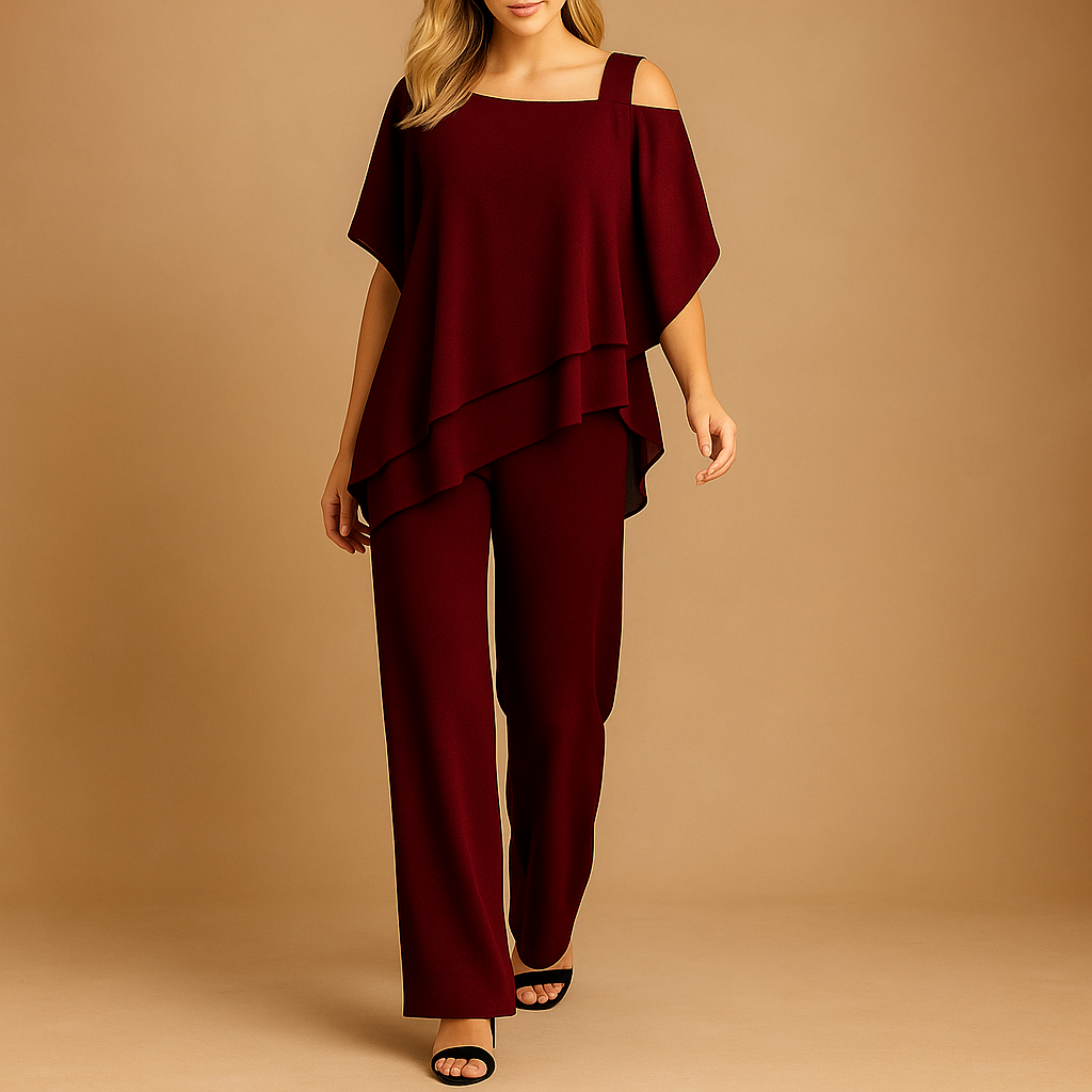 Two-piece women's set pants asymmetrical top
