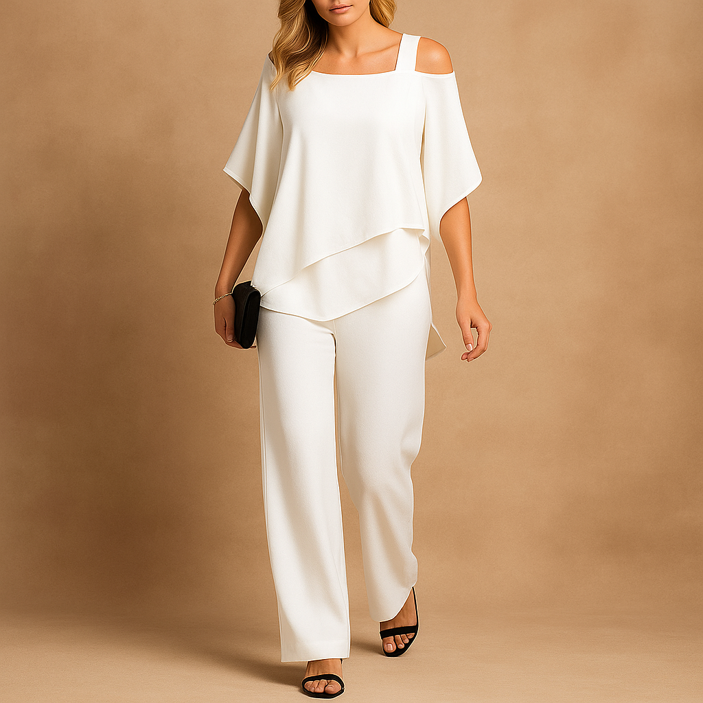 Two-piece women's set pants asymmetrical top
