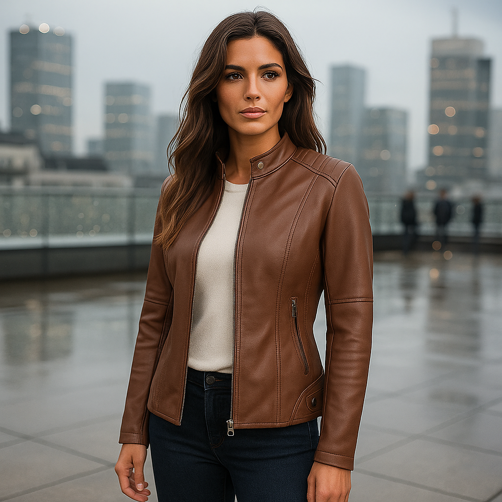 Women's slim fit jacket – Mao collar – Zipper – Hip length