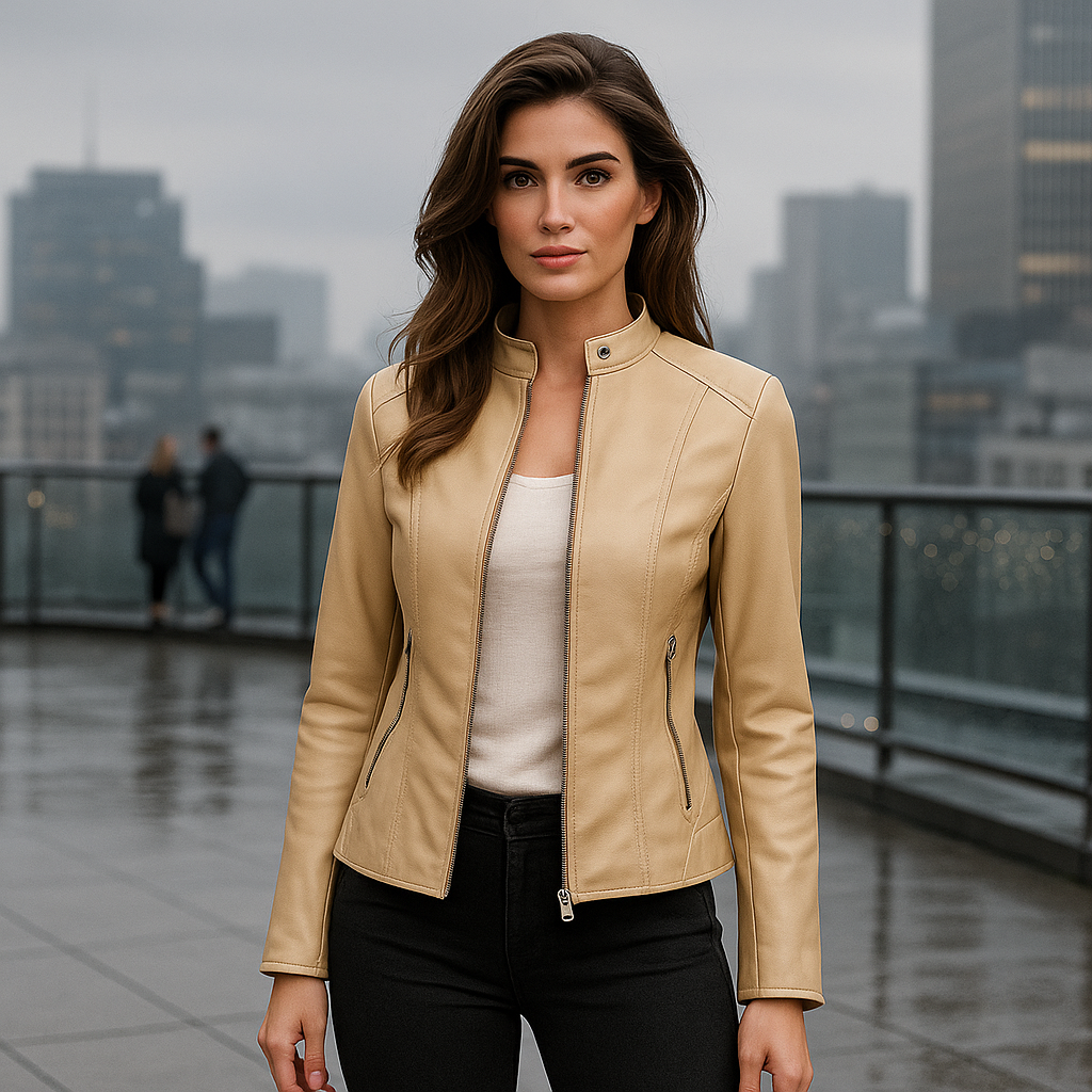 Women's slim fit jacket – Mao collar – Zipper – Hip length