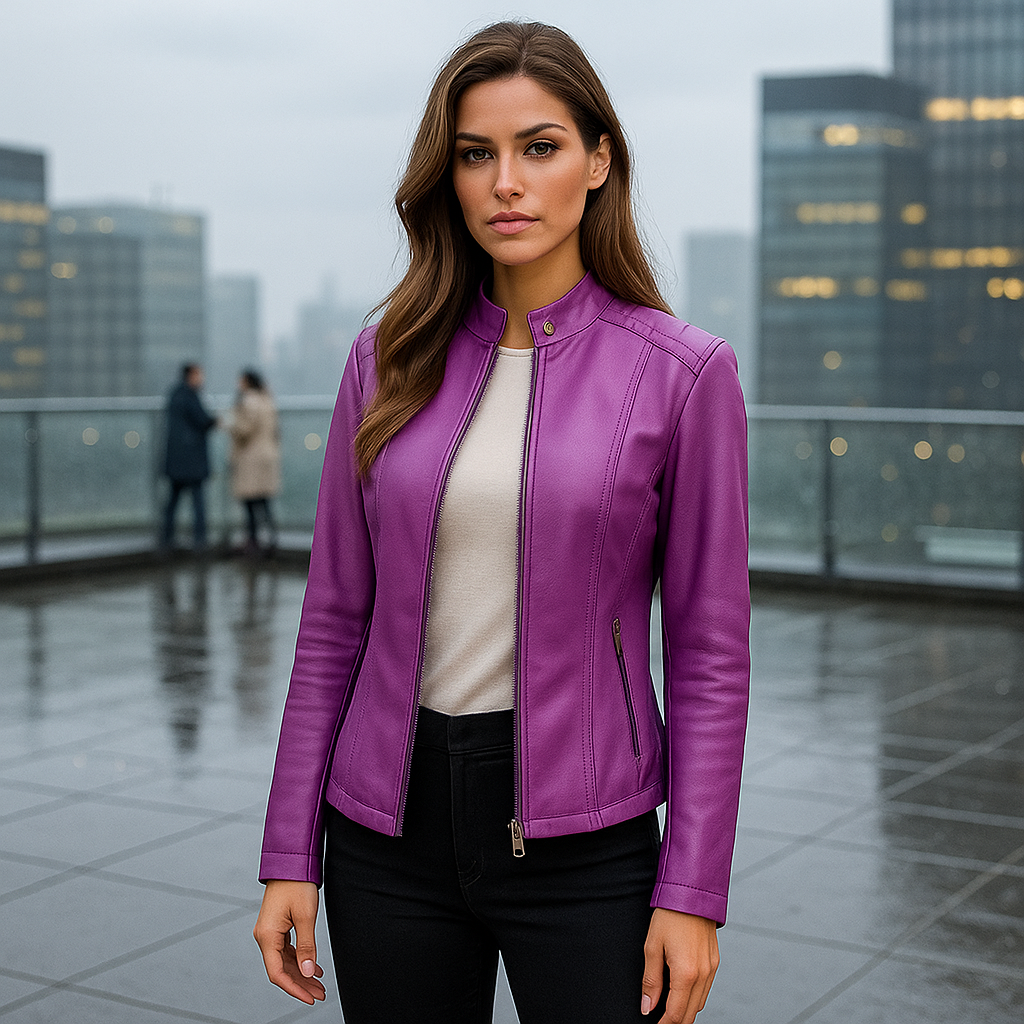 Women's slim fit jacket – Mao collar – Zipper – Hip length