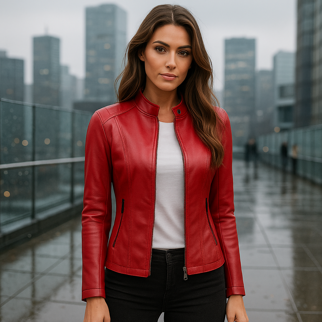 Women's slim fit jacket – Mao collar – Zipper – Hip length