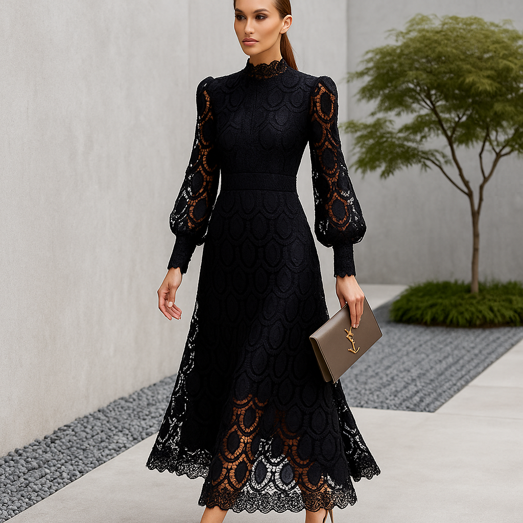 Evening gown women's long sleeves lace maxi