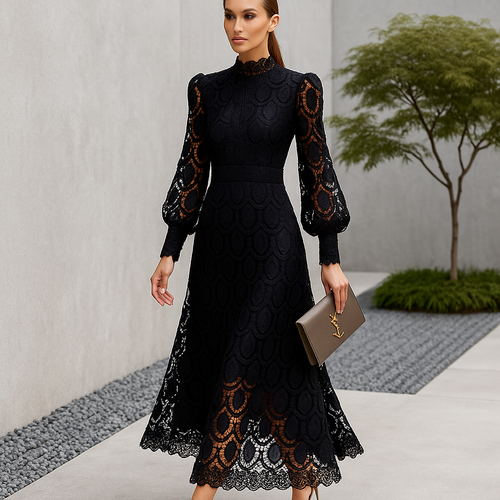 Evening gown women's long sleeves lace maxi