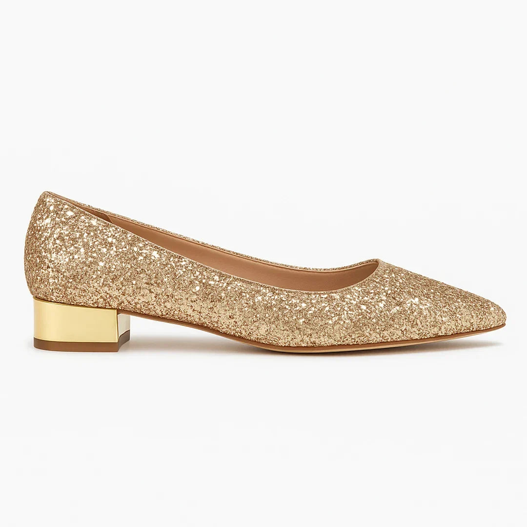 Party shoes | Women, sequins | Low heel, elegant style