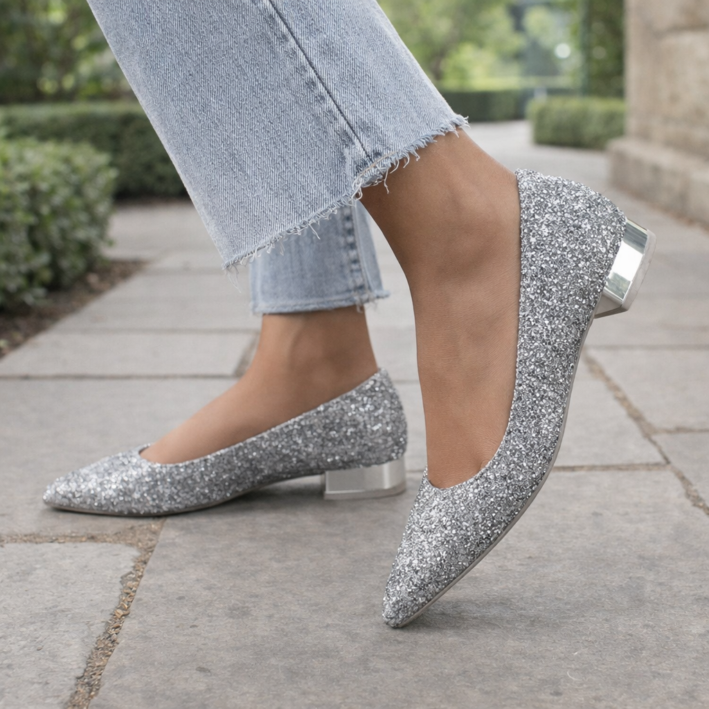 Party shoes | Women, sequins | Low heel, elegant style