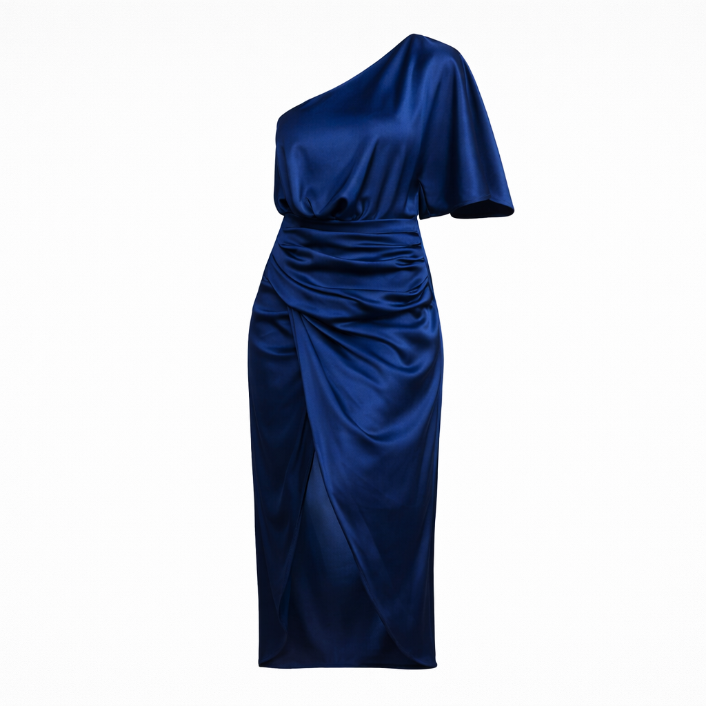 Silk dress | Stylish evening coat and formal wear | Asymmetric design