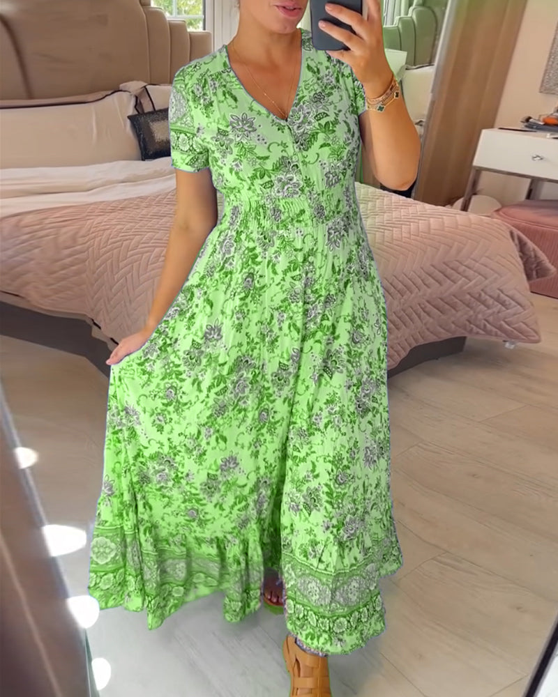 Floral dress | Women's V-neck, light summer style | For everyday use