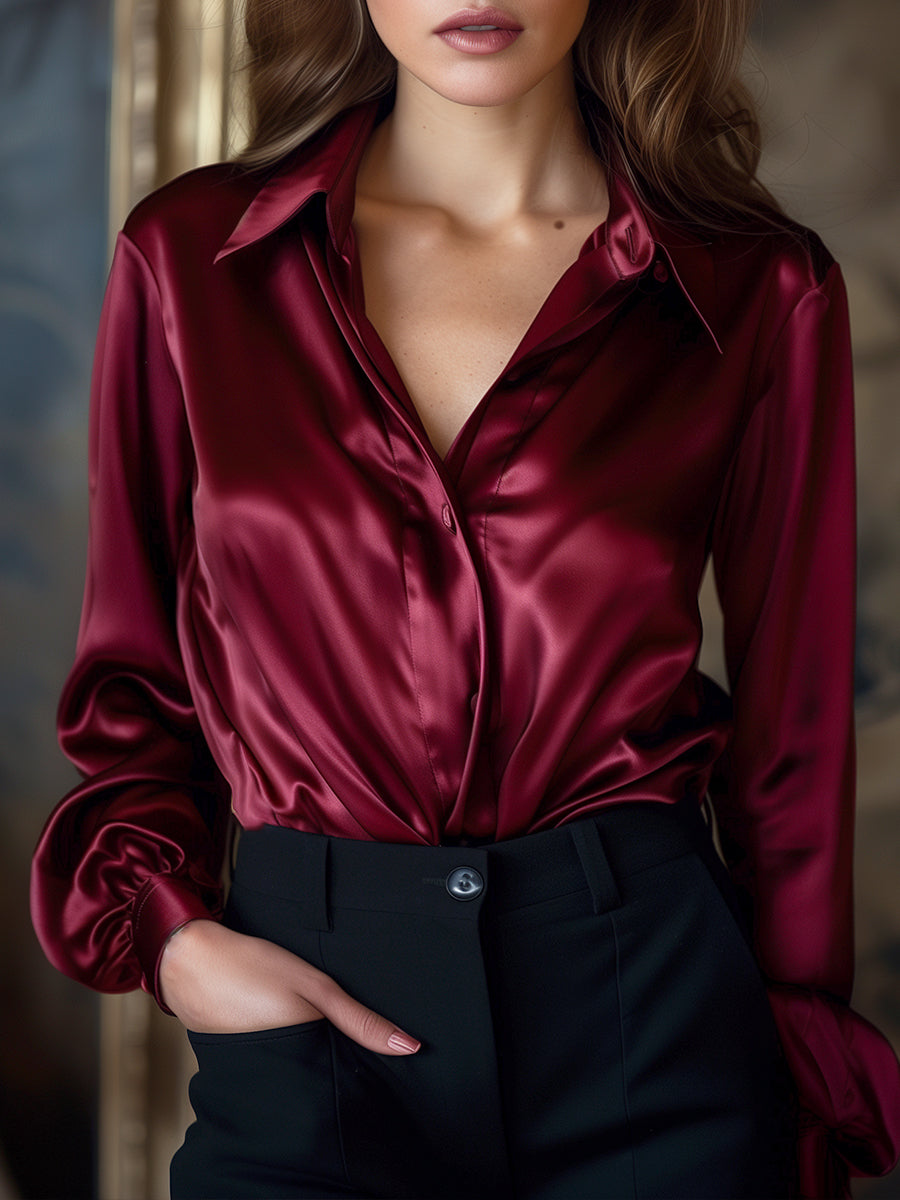 Women's Satin Blouse | Long Sleeve, Dress Shirt | Work and Party Use