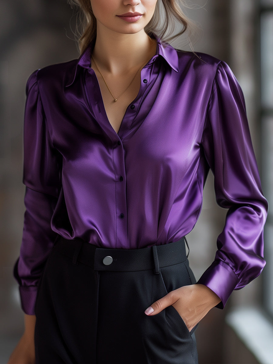 Women's Satin Blouse | Long Sleeve, Dress Shirt | Work and Party Use
