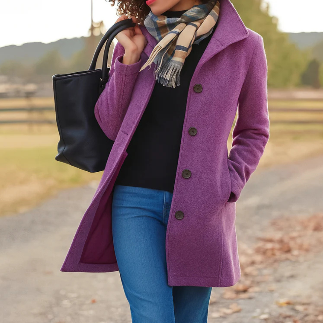 Women's winter coat | Button row, long fit | Khaki, lilac, gray