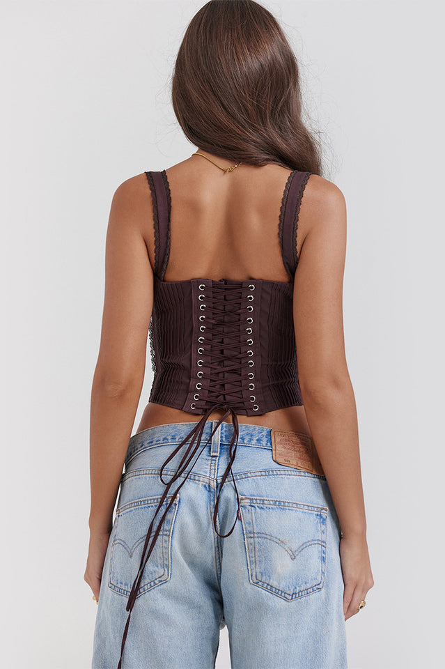 Women's corset top | Waist-enhancing, lace details | Adjustable straps