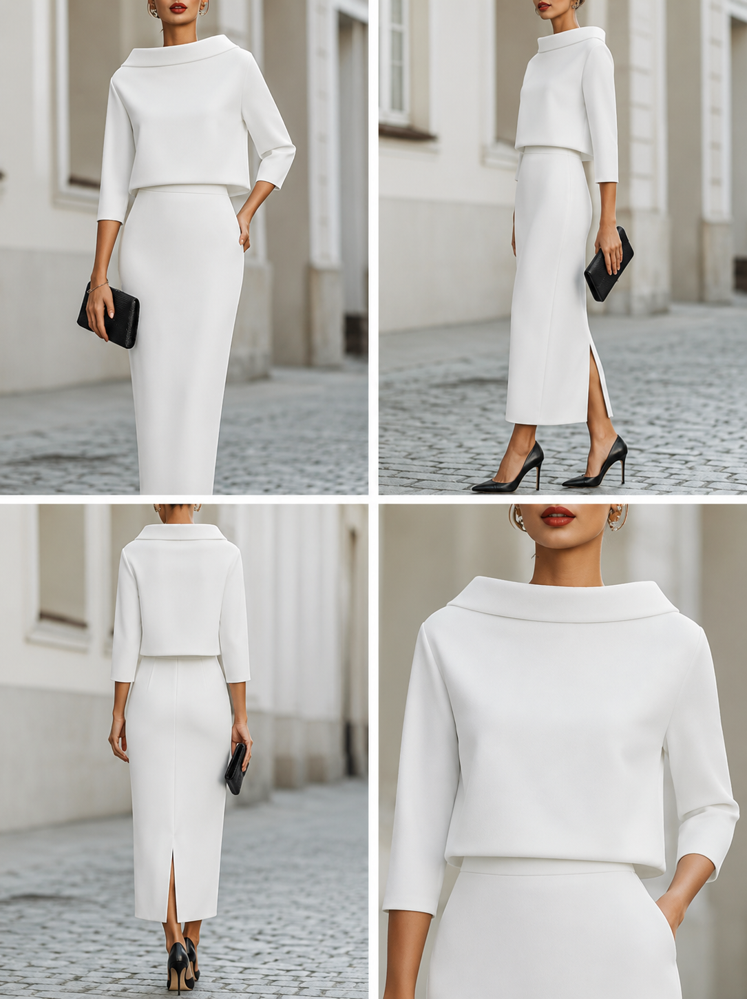 Women's Evening Gown | Boat Neck, 3/4 Sleeves | Elegant Midi Party Dress