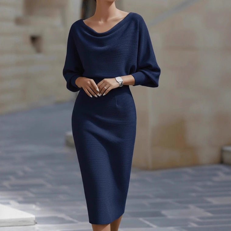Women's Midi Dress | Boat Neck, 3/4 Sleeves | Elegant Sheath Dress