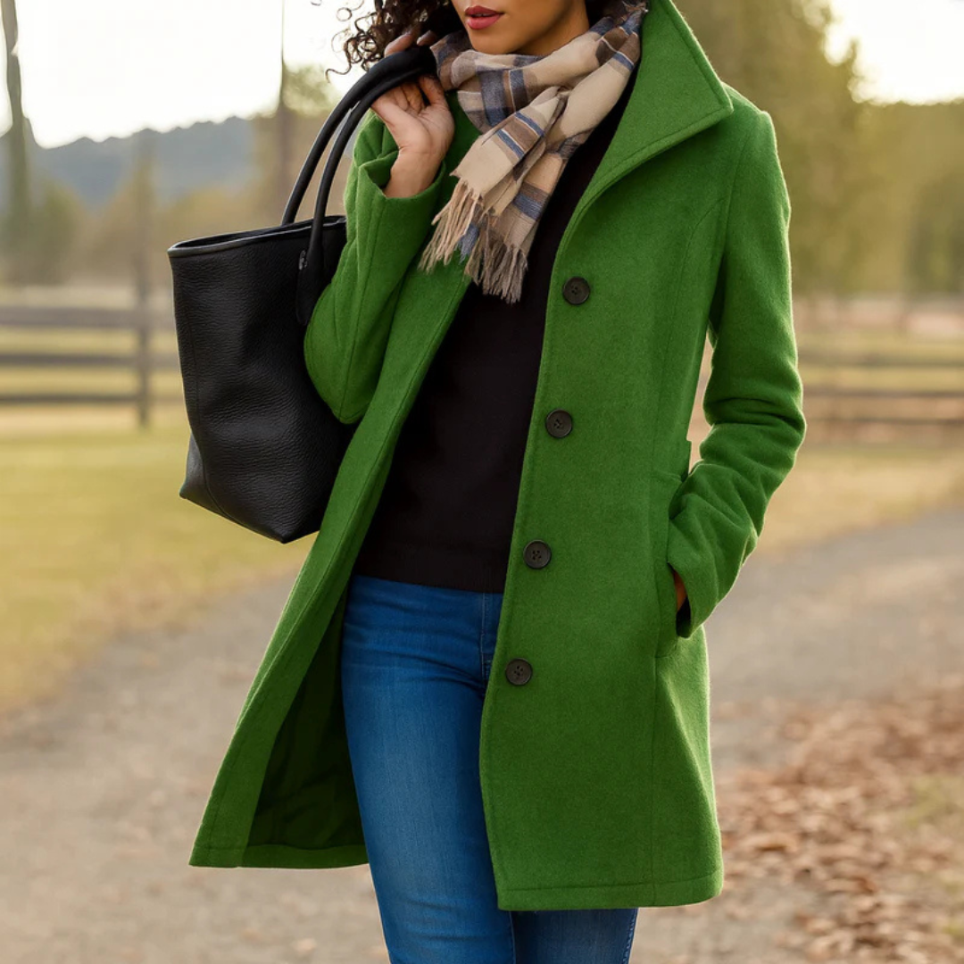 Women's winter coat | Button row, long fit | Khaki, lilac, gray