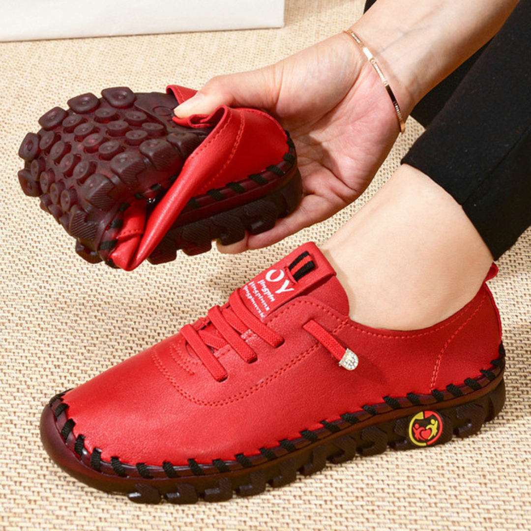 Women's leather loafers, hand-stitched