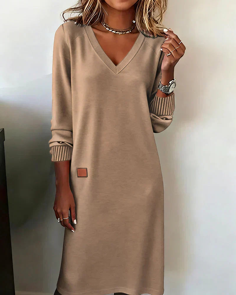 Women's Maxi Dress | V-Neckline, Long Sleeve | Casual Fit