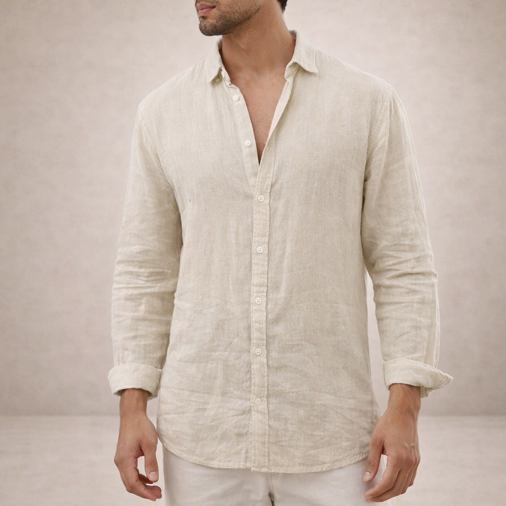 Men's shirt – regular fit, open collar, long sleeves