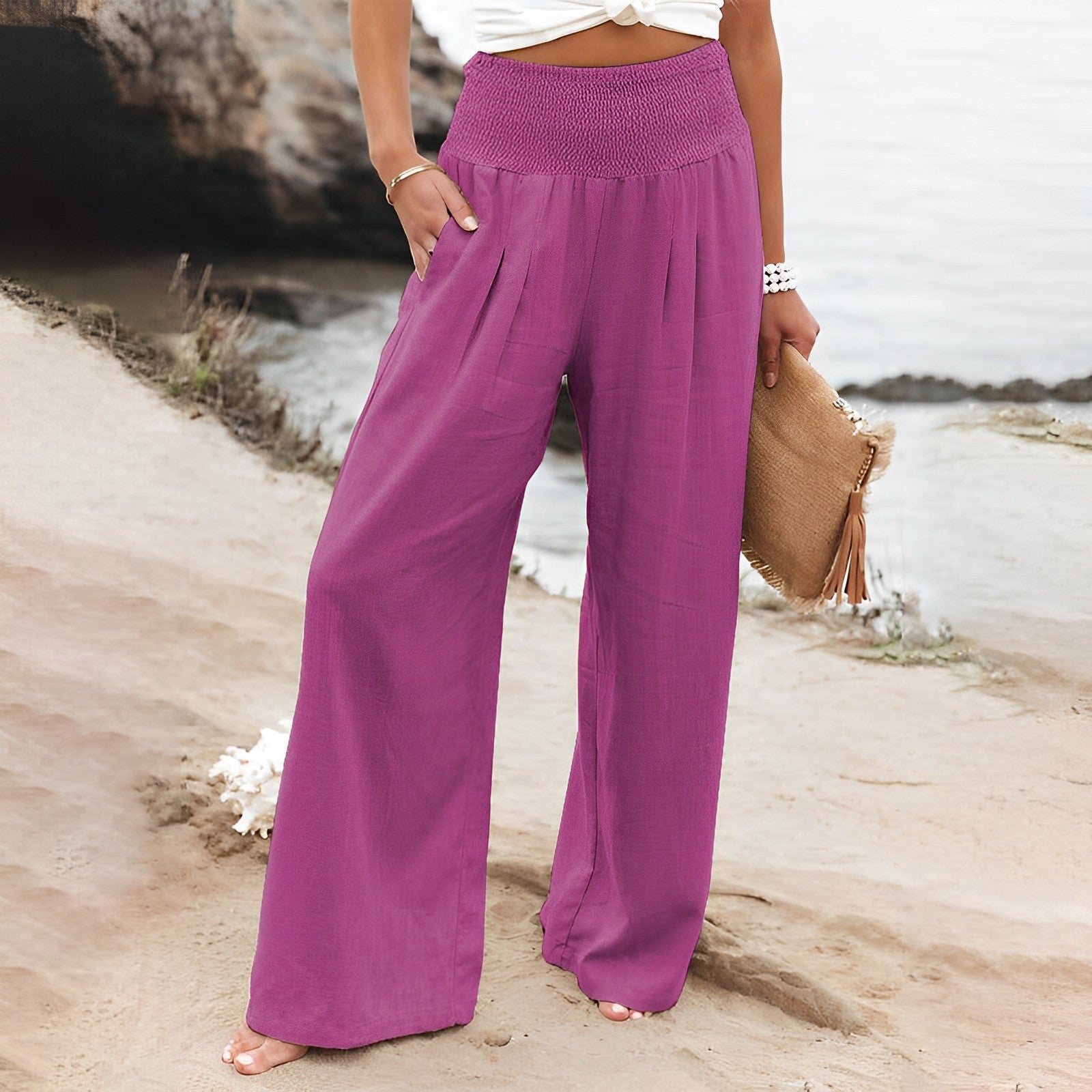 Women's pants with wide legs | High waist, Silky | Comfort