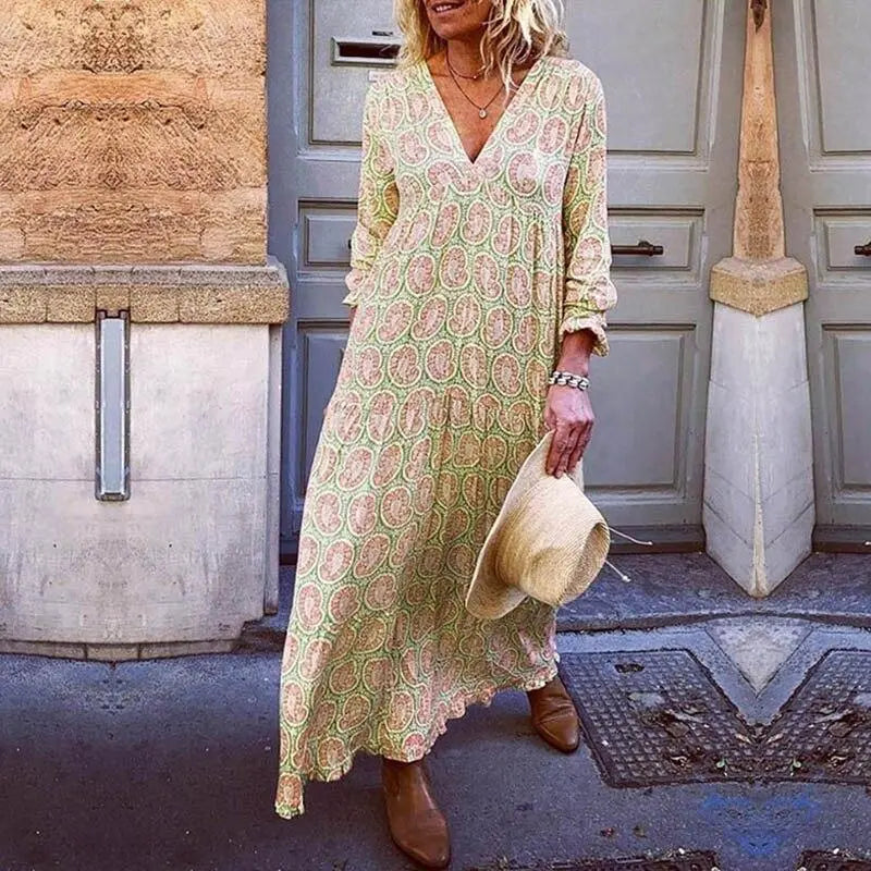 Women's dress with V-neck summer lightweight viscose