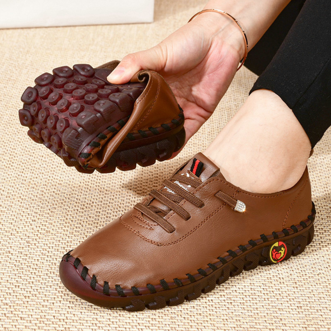 Women's leather loafers, hand-stitched