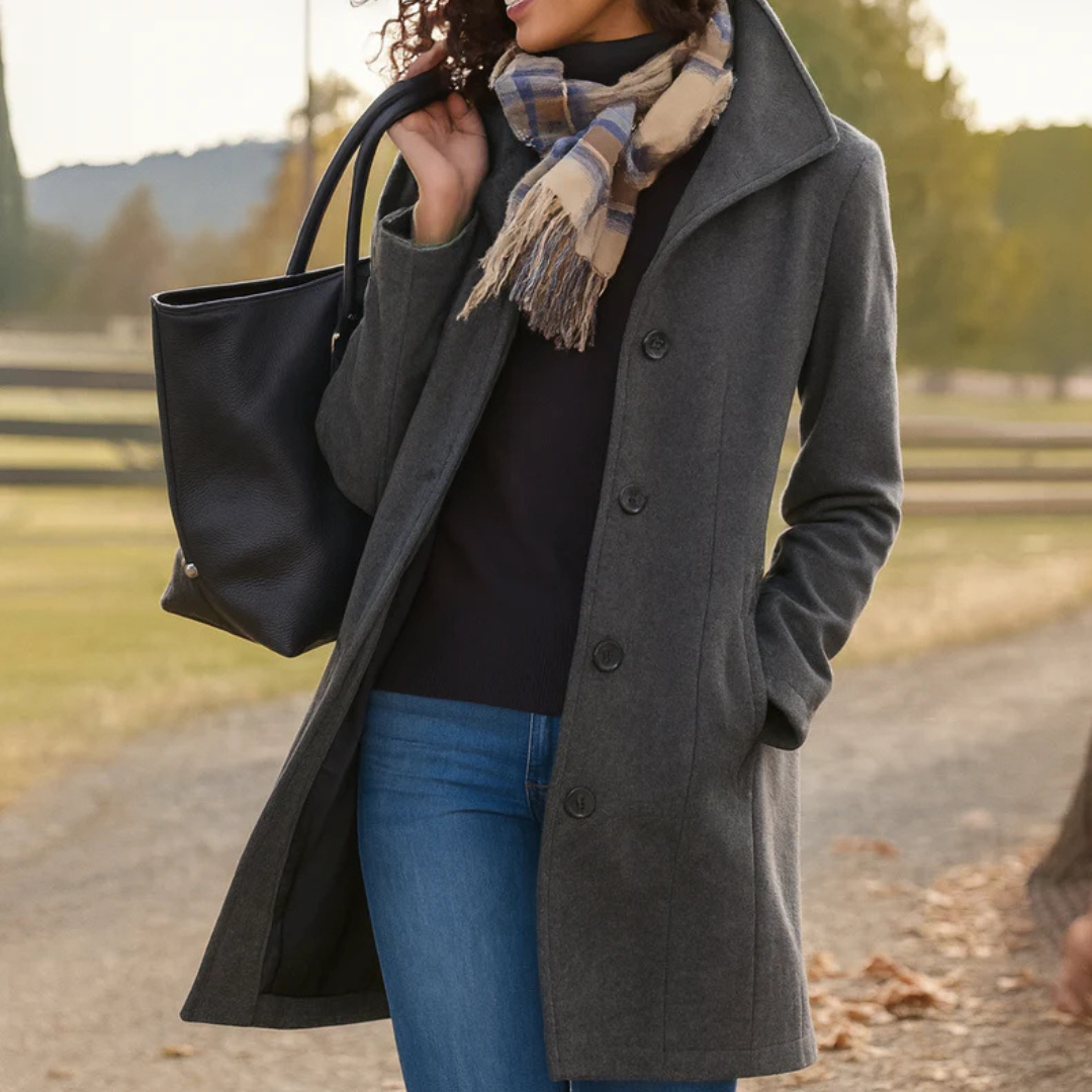 Women's winter coat | Button row, long fit | Khaki, lilac, gray