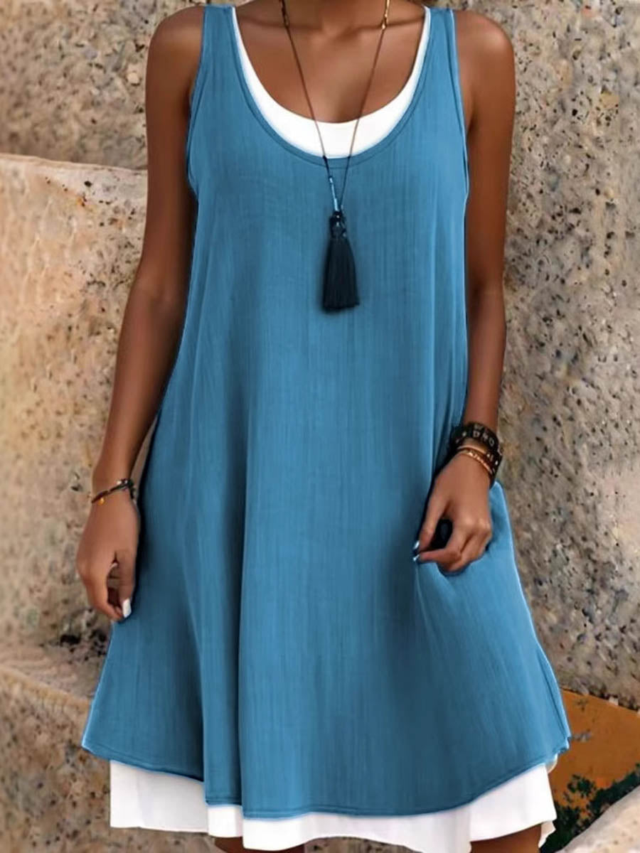 Women's midi dress | A-line, sleeveless | U-neck, loose polyester dress