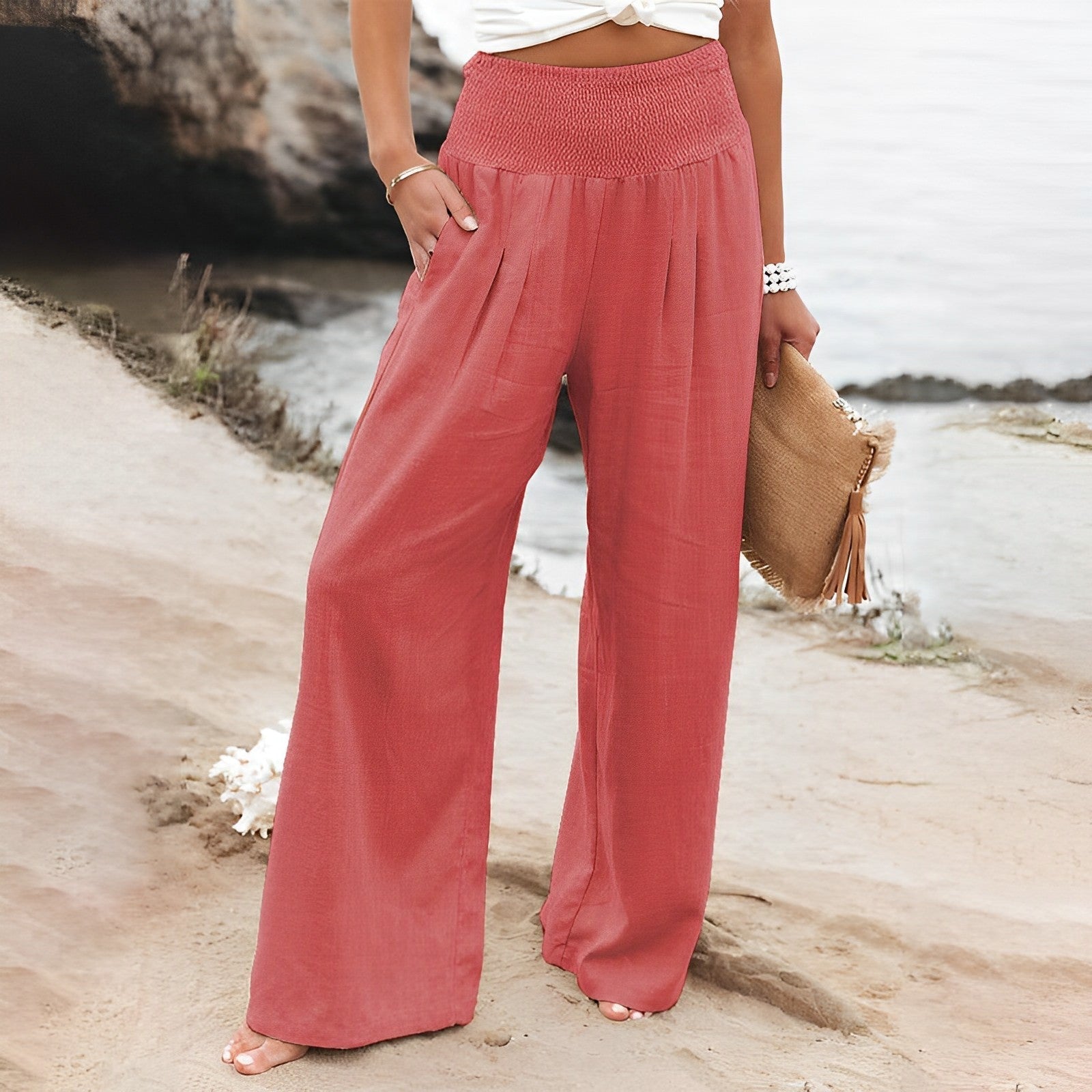 Women's pants with wide legs | High waist, Silky | Comfort