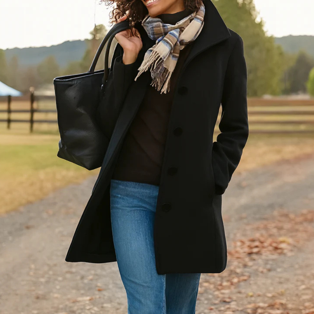 Women's winter coat | Button row, long fit | Khaki, lilac, gray