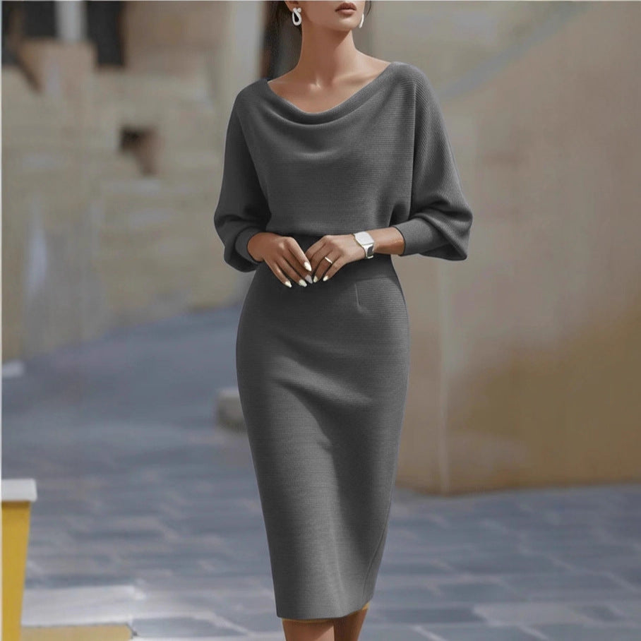 Women's Midi Dress | Boat Neck, 3/4 Sleeves | Elegant Sheath Dress