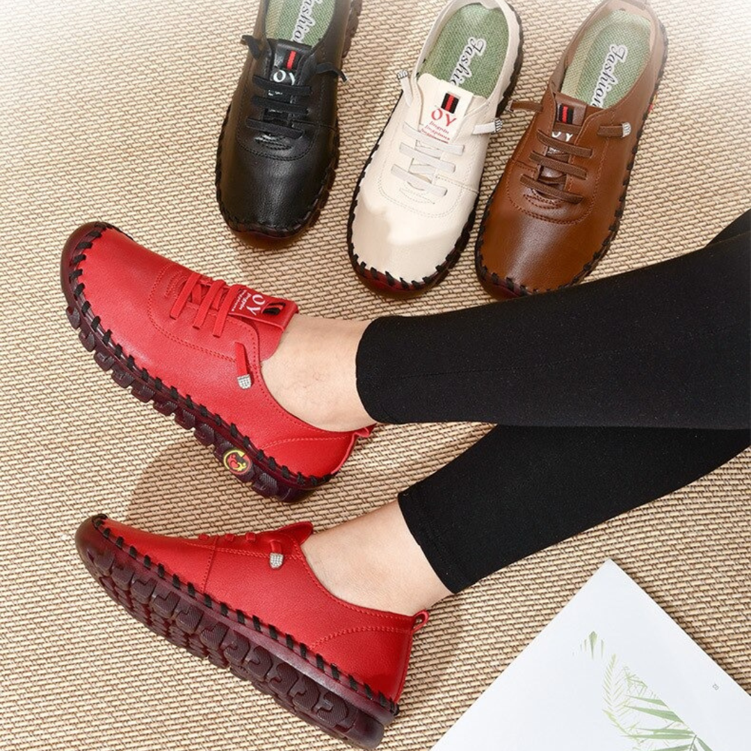 Women's leather loafers, hand-stitched