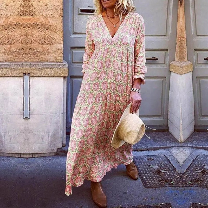 Women's dress with V-neck summer lightweight viscose