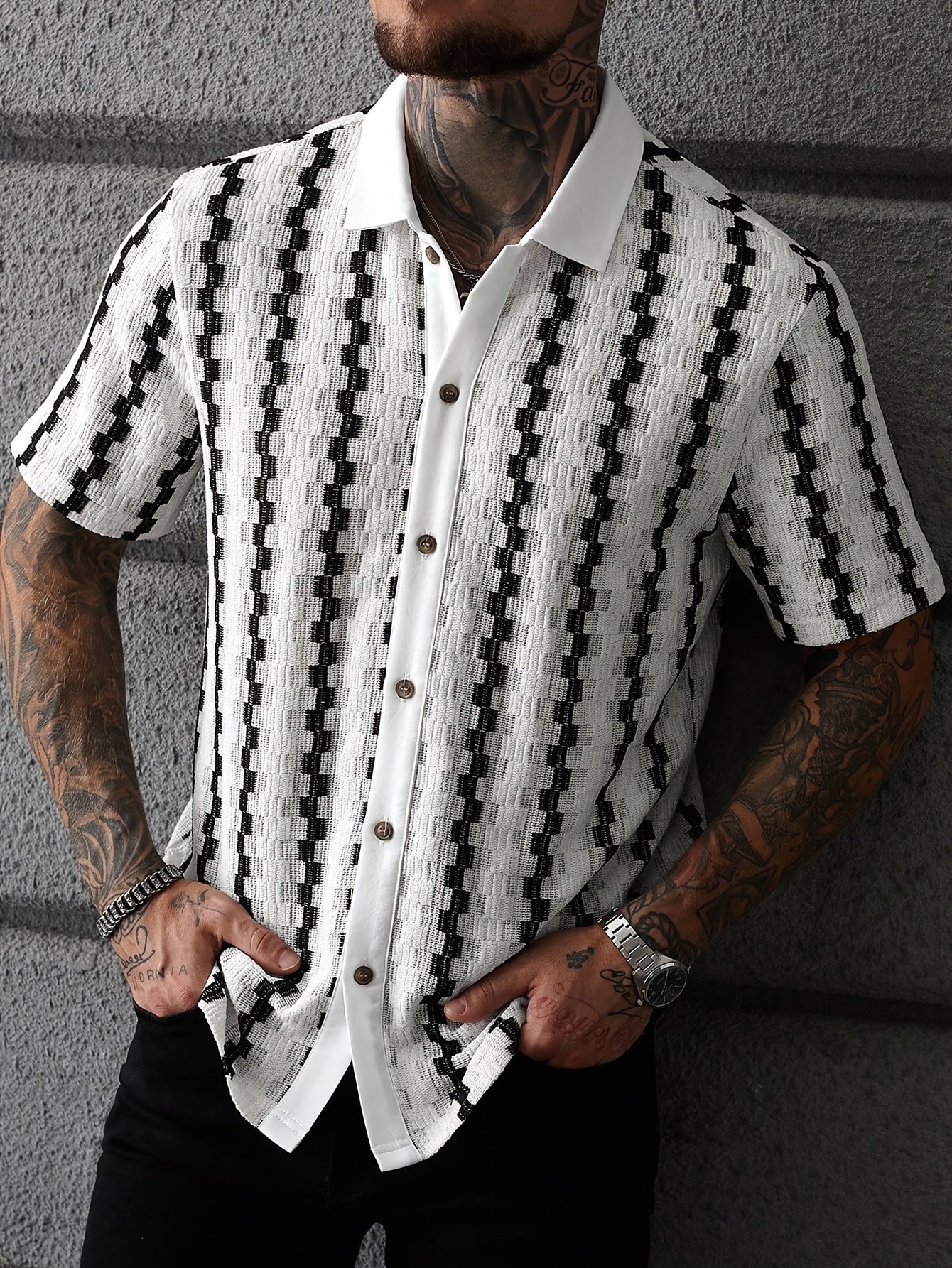 Dress Shirt | Men's Striped, Short Sleeve | Retro Pattern