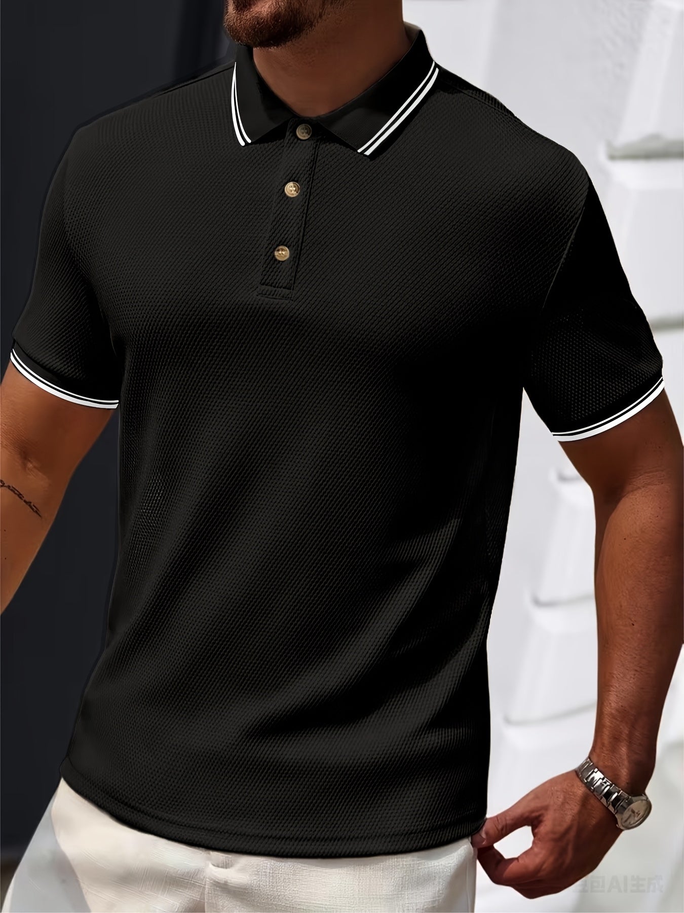 Pique Shirt | Men's Textured, Breathable | Contrast Collar